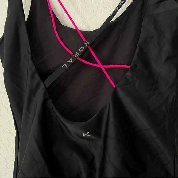 Koral Womens Black size S Thong Bodysuit Open Back Neon Strap Stretch Gym Swim - Picture 7 of 8